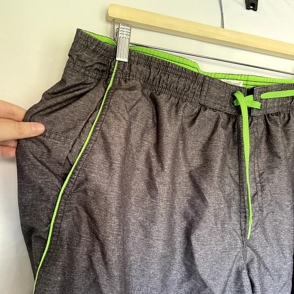 Speedo gray neon green swim trunks men's shorts size XL pockets elastic waist - Picture 3 of 8